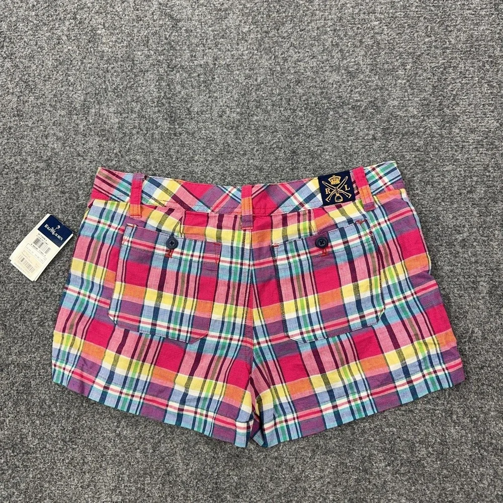 Ralph Lauren Shorts Girls 14 Multicolor Plaid Linen Cotton Chino 3 Inseam Summer